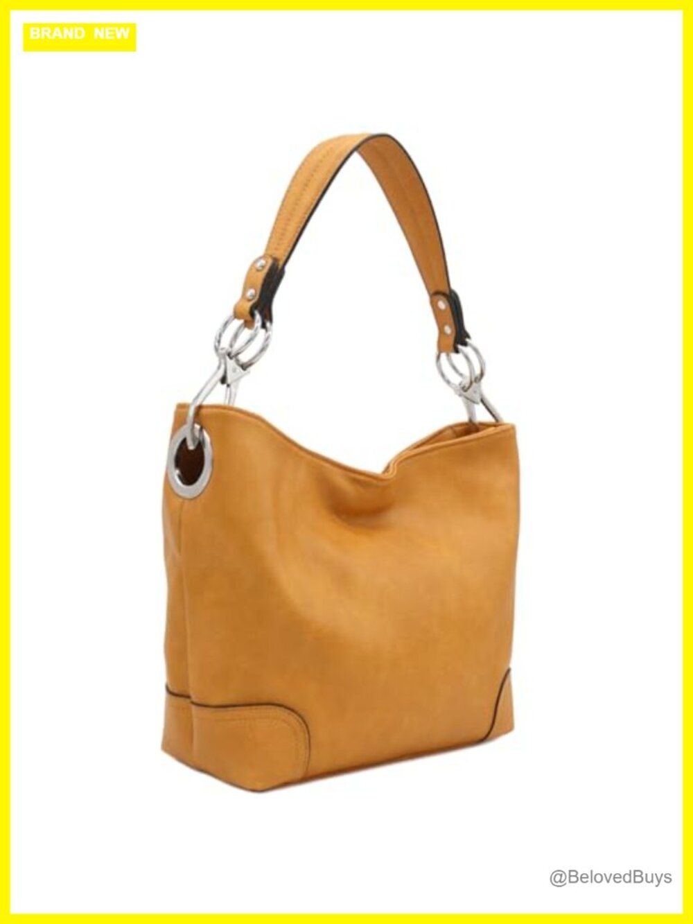 Mustard Hobo Shoulder Bag Faux Leather Silver Tone Hardware 14x10.5x4.25